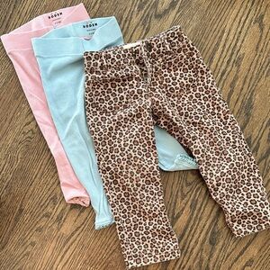 Mini Boden Girls Pink, Blue, and Leopard Leggings Trio (Size 2-3 years)
